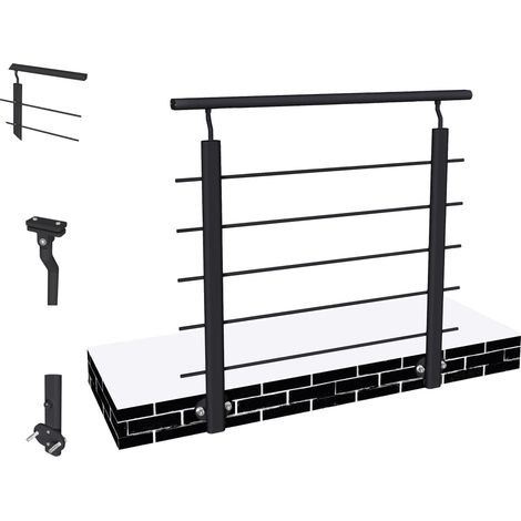 Océan Garde-corps Aluminium Noir 100cm- Rampe d'escalier 100cm - Fixation Latérale (5 traverses +1 main courante) - Pour tous espaces