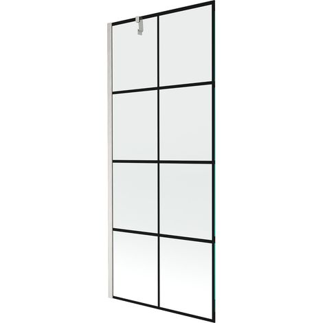 Mexen Next mampara de bañera de 1 hoja 80 x 150 cm, cuadrícula negra, níquel cepillado - 895-080-000-00-77-97 (1/5)