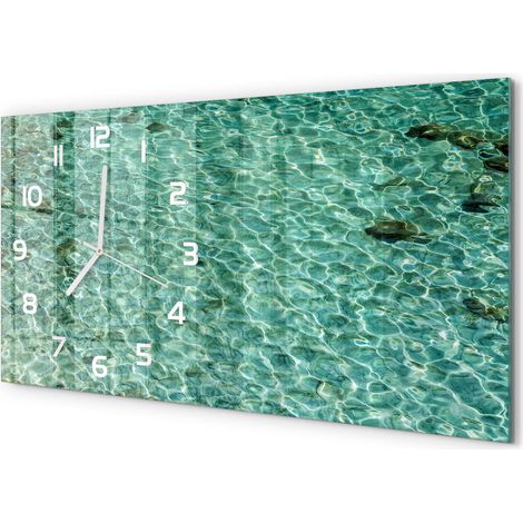 Grande Horloge Murale 60x30 cm Design Panoramique Verre Silencieux pour Salon Eau transparente (1/5)