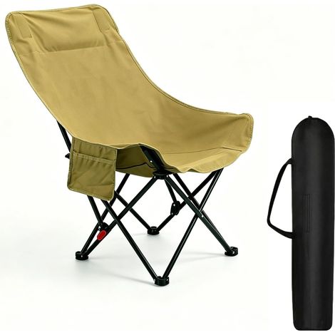 Chaise de camping - Chaise pliante à dossier haut - Avec dossier - Légère et confortable - Avec 2 poches latérales - Petite taille - Ultra légère - Charge maximale de 130 kg - Pour (1/5)
