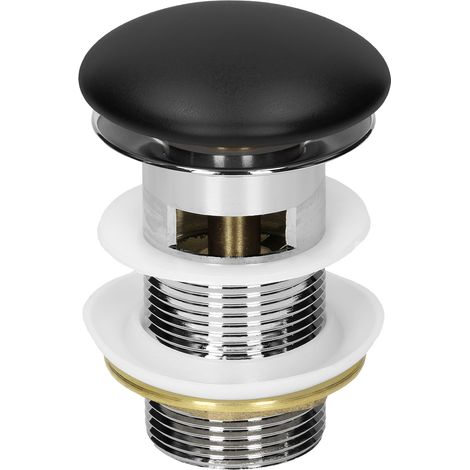 ML-Design Bonde de Lavabo Pop Up Garniture Vidage Universel pour Vasques Lave-Mains Évier avec Trop-Plein Bouchon de Vidange Couvercle Céramique Noir Inox, 1 1/4 Pouce, avec Joints