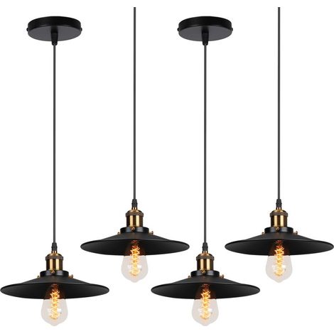 4PCS Rétro Lustre Suspension Industrielle 22cm Plaofnnier Fer Abat-jour en Métal Noir (1/5)