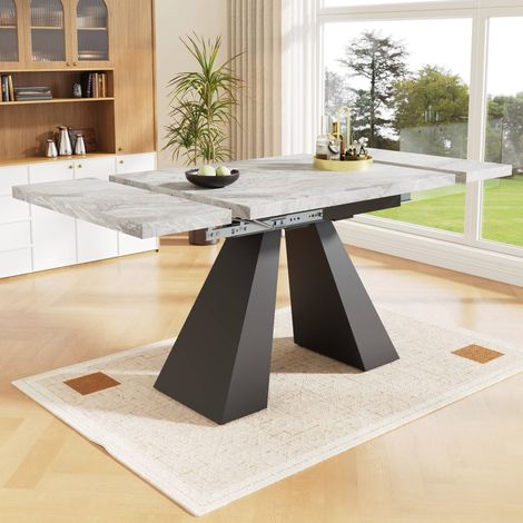 Table extensible 99-159×74cm, table à manger extensible, structure en métal, aspect marbre, convient pour le bureau à domicile et le salon, Gris (1/5)