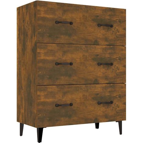 Buffet Meuble de Rangement 3 Tiroirs Bois d'Ingénierie Chêne Fumé 69,5 x 34 x 90 cm, 31.5kg (1/5)