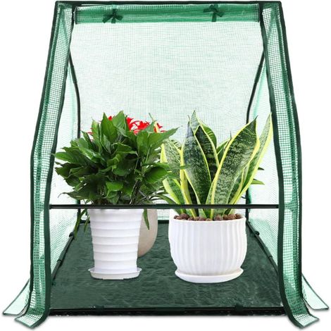 Mini serre compacte avec tapis imperméable, abri pour petites plantes d'intérieur et d'extérieur, en polyéthylène vert. (1/5)