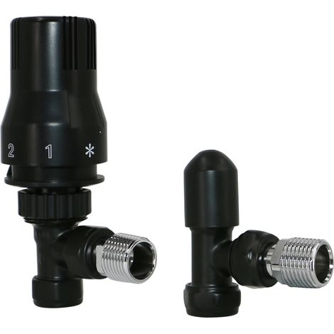 Warmehaus Black Angled Thermostatic Radiator Valves 15mm TRV