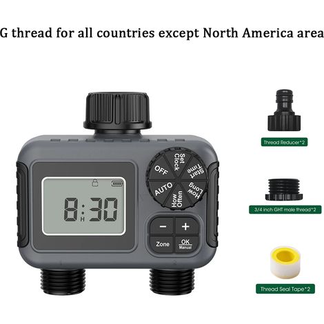Programmateur d'arrosage à deux zones, programmateur de tuyau d'arrosage programmable, irrigation économe en eau (1/5)