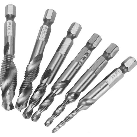 6 Forets Tarauds Hexagonaux 1/4" pour Percer et Tarauder avec Chanfrein