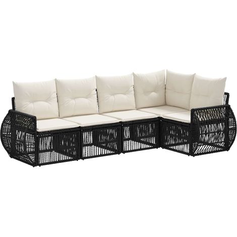 Gartensofa-set 5 pcs Schwarz und Cremeweiß Poly-Rattan vidaXL