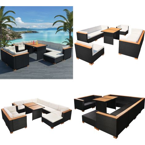 Salon de jardin 10 pcs avec coussins Résine tressée Noir - Salon De Jardin - Mobilier De Jardin - Set Salon De Jardin - Ensemble Extérieur - Meubles De Jardin - Home & Living (1/5)