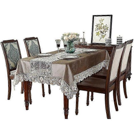 Nappe rectangulaire blanche en coton dentelle, idéale pour l'automne et Noël, lavable, convenant aux mariages, fêtes, banquets et cuisines, 85-85 cm. (1/5)