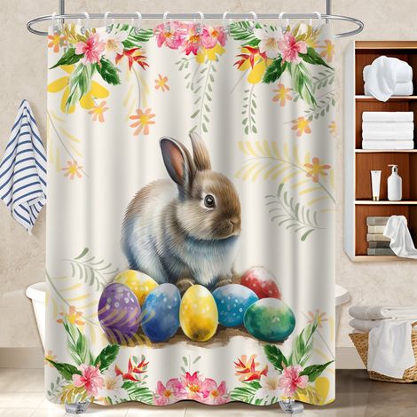 Ensemble rideau de douche polyester avec anneaux 180x180 montage sans perçage protection douche pour les fêtes de fin d’année (1/5)