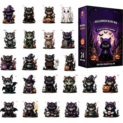 Calendrier de l'Avent Halloween 2026 24 jours d'avent décoration de chat en  Calendrier de Décompte des Fêtes Pour fêtes, maison, appartement, salon, étagère de cheminée (1/5)