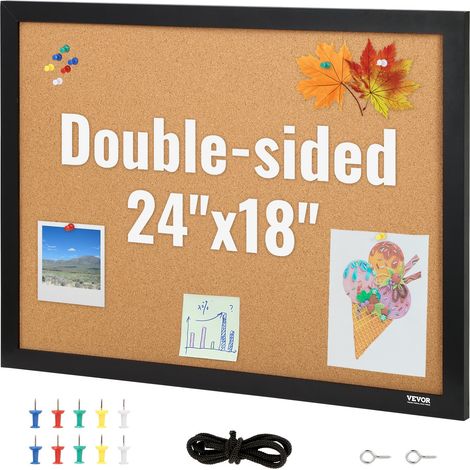 Tableau en Liège 46x61 cm Tableau d'Affichage Double-Face Panneau d’Affichage en Liège Haute Densité Auto-Réparatrice avec Cadre en MDF 10 Punaises pour Épingler Mémo Notes Photos Bureau Maison (1/5)