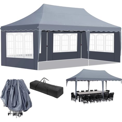 Gazebo, Auvent Imperméable, Protection UV, Gris Foncé (1/2)