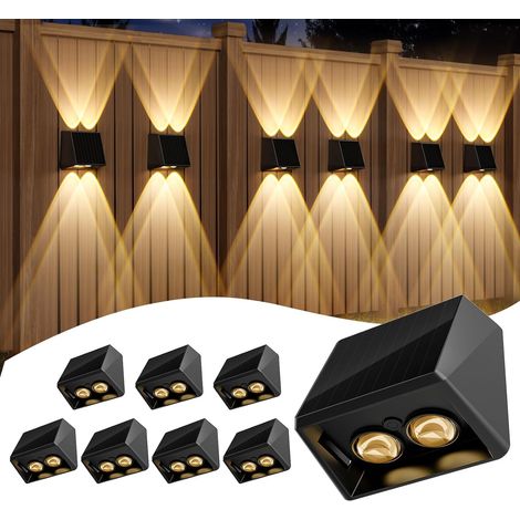 Applique Murale Exterieur Solaire Lot de 4, IP44 Étanche Applique Solaire Exterieur avec 11 Modes, Blanc Chaud & Blanc Froid & Multicolore, Outdoor Solar Light pour Jardin, Murale, Terrasse