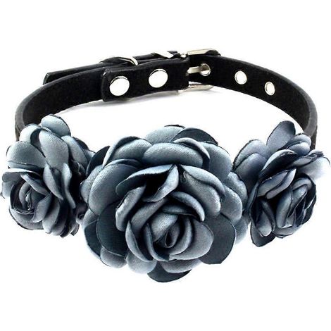 Halsband für weibliche Hunde und Katzen, rosa Blumenmuster, florale Verzierung, Größe S, blaugrau.