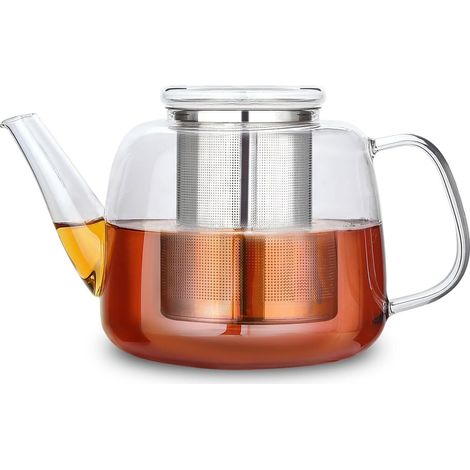 Théière en verre borosilicaté 1500 ml avec grand infuseur à thé amovible en acier inoxydable pour infusions de fruits et herbes (1/5)