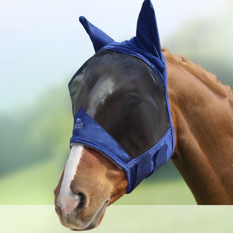 Masque Anti-Mouches Standard avec Oreilles Protection UV pour Chevaux Bleu Marine (L) (1/5)