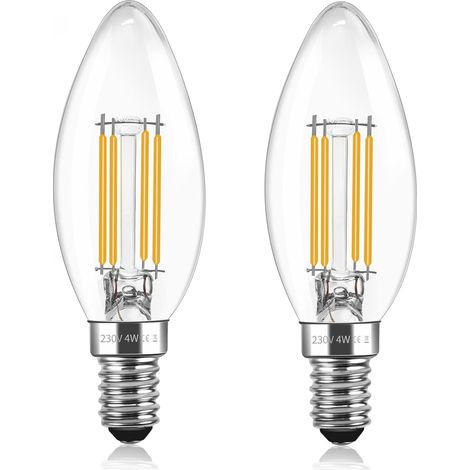 Lot de 2 Ampoule LED Filament C35 E14 4W, Ampoule Vintage E14 Equivalent à Lampe Halogène 40W, 400LM Blanc Chaud 2700K, AC 230V, Forme Bougie, Transparent Verre, Non Dimmable (1/5)