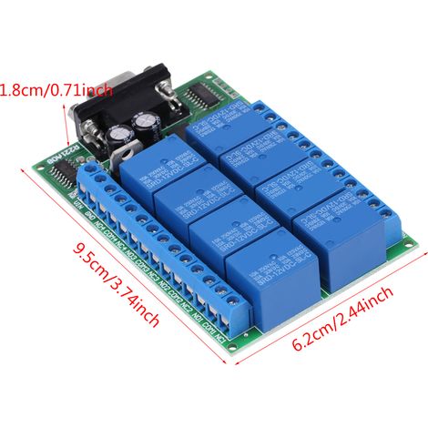 R221A08 Interface DB9 8 canaux, relais RS232, port série, commande à distance, moteur de rideau intelligent (1/5)