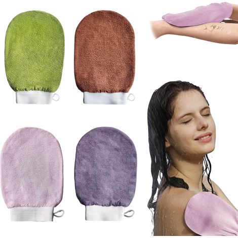 4 gants exfoliants, en fibre de viscose naturelle, pour corps entier, usage douche bain spa massage, réutilisables (1/5)