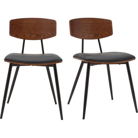 Sedie vintage in legno scuro noce sedute nero e metallo nero (set di 2) JOLINE