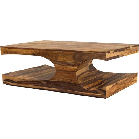 Tavolino basso NOMA 105 cm in legno massello di Sheesham verniciato con nicchie arrotondate (1/5)
