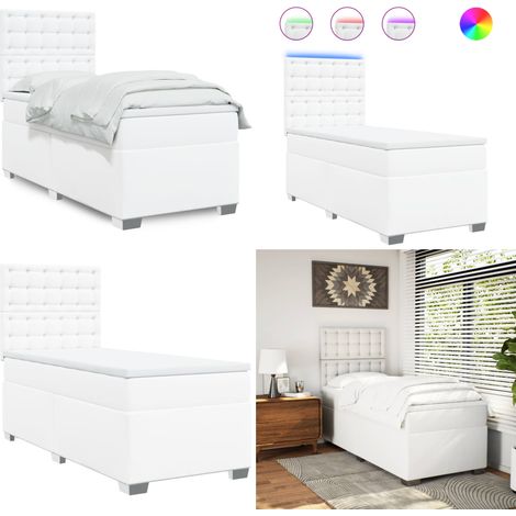 vidaXL Boxspringbett mit Matratze Weiß 100x200 cm Kunstleder (1/5)