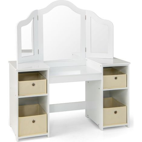 Tavolo da toeletta per bambini con specchio staccabile e spazio di archiviazione