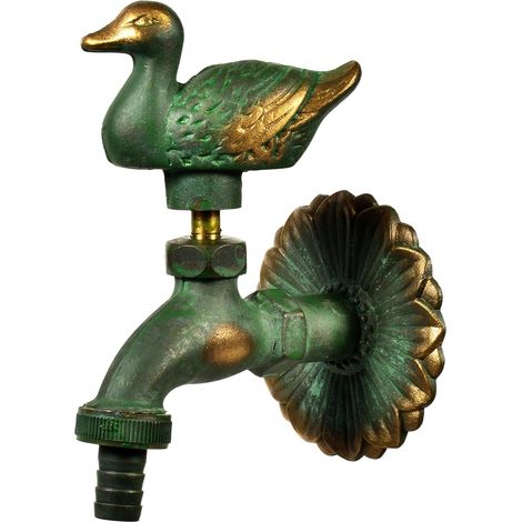 Robinet de jardin extérieur vintage en laiton avec design d’animaux mignons et cache décoratif à motifs de pétales, robinet antique adapté pour balcon et terrasse-Bird