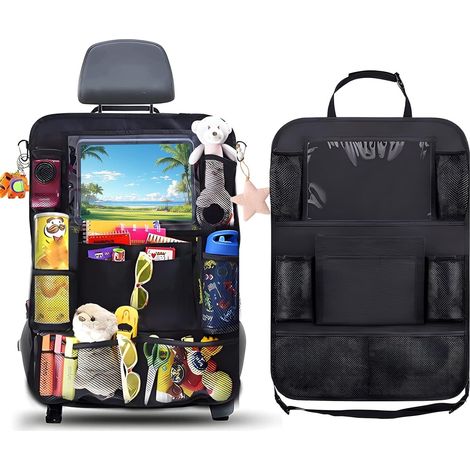 1 Organisateur de siège auto, Tissu Oxford imperméable, 9 compartiments, Pochette tablette, Protection dossier avant