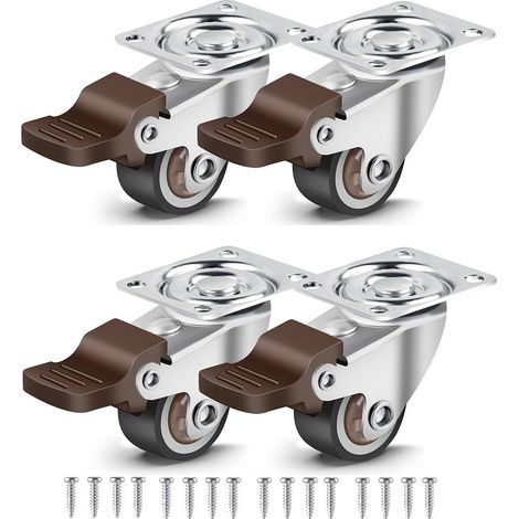Set de 4 Roulettes Pivotantes Pour Meubles dont 2 avec Frein, 25 mm Jusqu'à 40KG, Sans traces de roulement, Petites roulettes pivotantes pour l'intérieur et l'extérieur (1/5)