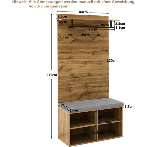 Eingangsgarderobe 84 x 35 x 175 cm aus Spanplatte in Eichenoptik – MEUBLIV (1/5)