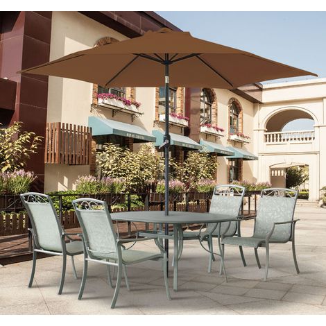 Greenbay Round Garden Parasol Sun Shade Patio Outdoor Umbrella Canopy Crank Tilt Mechanism 3M Coffee