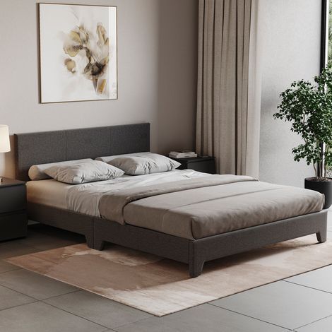 Victoria 4ft6 Double Fabric Bed Frame, 135 x 190 cm, Dark-Grey-Linen