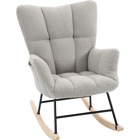 Rocking Chair, Wingback with Pockets, 90 x 66 x 90 cm, Light Grey (1/5)