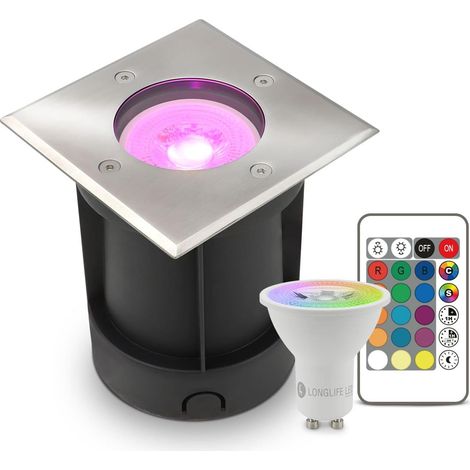 LED Bodeneinbaustrahler eckig Edelstahl 230V IP67 - Leuchtmittel: GU10 5W RGB+CCT inkl. IR Fernbedienung - Anzahl: 1x (1/5)