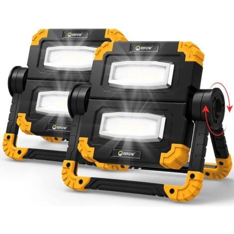 Projecteur Chantier Rechargeable Lampe : 20W LED Spot Portable Lumière de Travail. 2 COB 2000 Lumens USB Sans Fil Rotation à 360° Baladeuse Éclairage pour Camping. Atelier. Garage (Paquet de 2) (1/5)