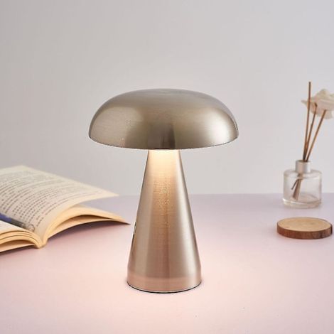 Lampe champignon LED, lampe de table de bar, lampe de table d'extérieur pour hôtel ou café de luxe, lampe de chevet rechargeable USB, veilleuse bronze (1/4)