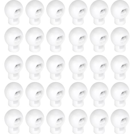 Lot de 300 bloque-cordons à ressort en forme de boule à un trou pour cordes en plastique et accessoires de bagages (blanc)