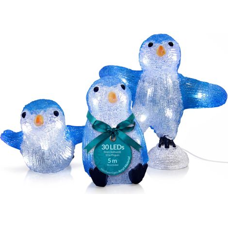 Figura Natalizia in Acrilico Luci a LED a Batteria o con Cavo Vari Modelli Decorazione di Natale Giardino Addobbo Decorativo Indoor Outdoor Penguin Family (en)