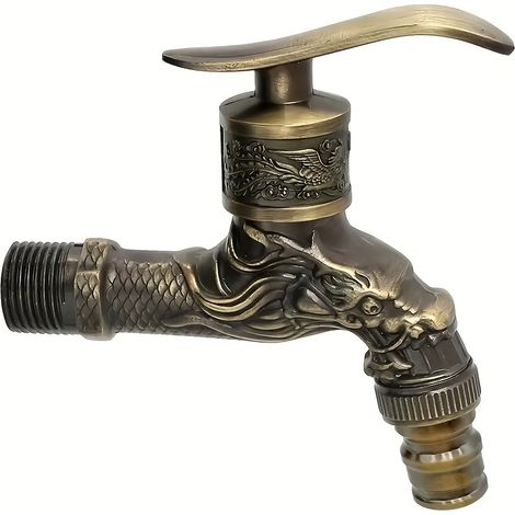 Robinet Mural en Bronze Antique - Robinet de Jardin G1/2" - Accessoire Murale - Pour Cuisine, Salle de Bain et Jardin - Style Sculpté Dragon - Bronze Antique (1/5)