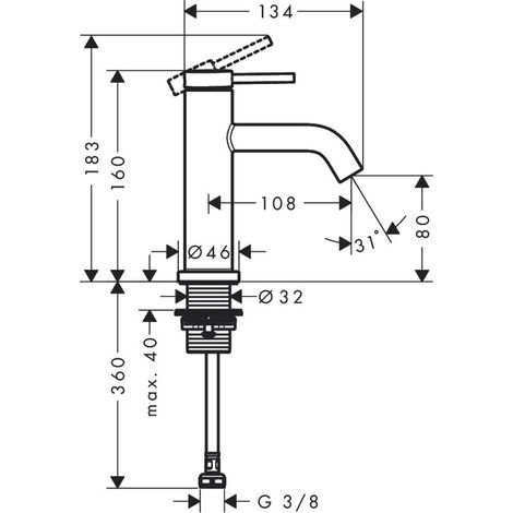 Hansgrohe 73313340 Tecturis S Robinet sur pied 80