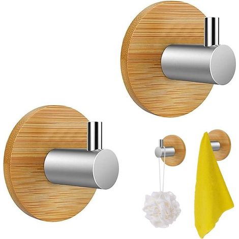 Selbstklebende Wandhaken aus Bambus 2 Stück Kleiderhaken aus Bambus selbstklebende Haken aus Edelstahl Kleiderhaken zum Aufhängen von im oder in (1/4)