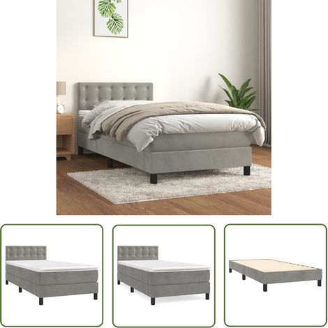 The Living Store Sommier à lattes de lit et matelas Gris clair 90x190 cm Velours - Lit Tapissier - Lit Velours - Lit Double - Literie - Chambre À Coucher (1/5)