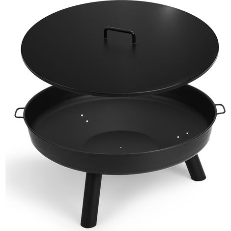 TolleTour Brasero de jardín Ø 75 cm con tapa a juego, cuenco para fuego de acero negro con 3 patas, para terraza y exterior (1/5)