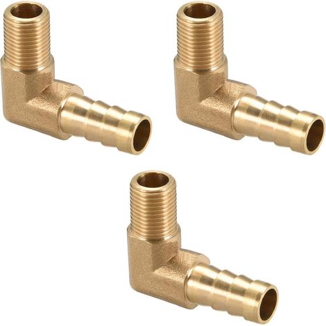 sourcing map Brass Barbed Pipe Fitting 90 Degree Elbow 8mm Barbed Wire x 1/8PT Male Tube 3Pcs (1/5)