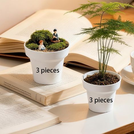 Kunststoff-Blumentöpfe für den Innenbereich, 6er-Set, ohne Abflusslöcher, geeignet für Balkone und Innenräume, rund, weiß. (1/5)