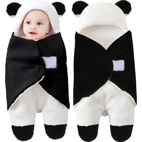 Gigoteuse À Capuche - Couverture D'emmaillotage En Polaire Pour Nouveau-nés - Pour Bébés 0-6 Mois - Noir (1/5)
